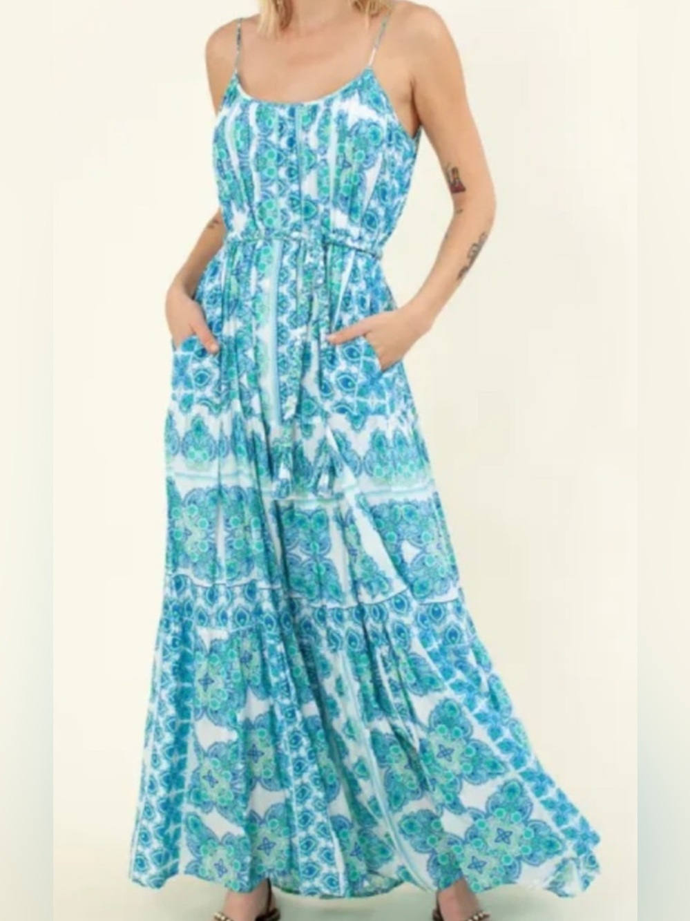 Hale Bob Blue & Teal Printed Maxi Dress